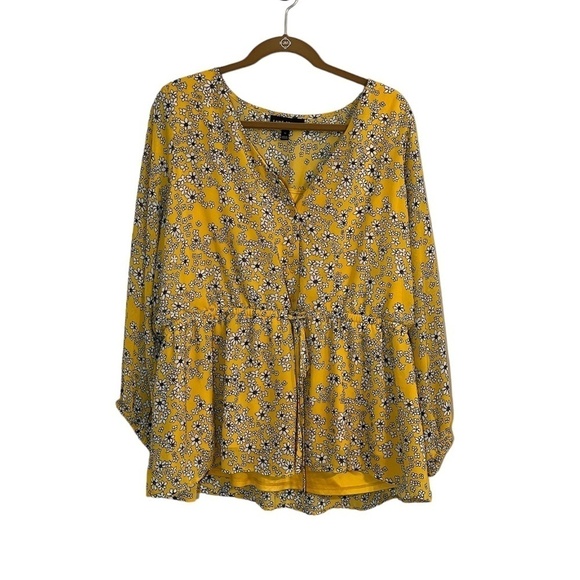 Lane Bryant Tops - Lane Bryant Babydoll Floral Top 16 Yellow Boho Western Hippie Indie Concert 80s